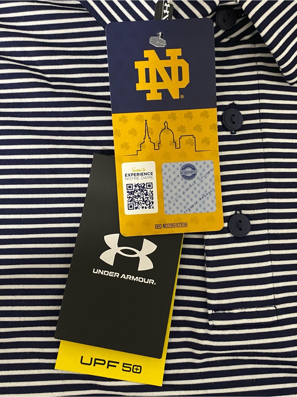 Under Armour Notre Dame Fighting Irish Golf Leprechaun Stripe Polo Mens L NWT - Picture 8 of 13